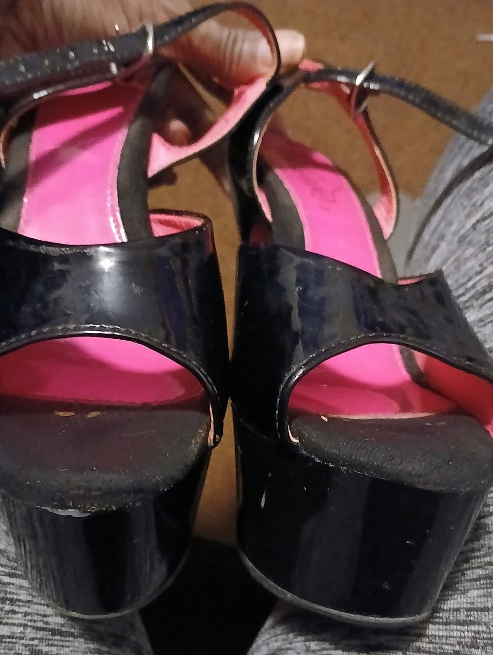 Pre-loved Black and Hot Pink Pleaser Platform Stiletto Heels.
